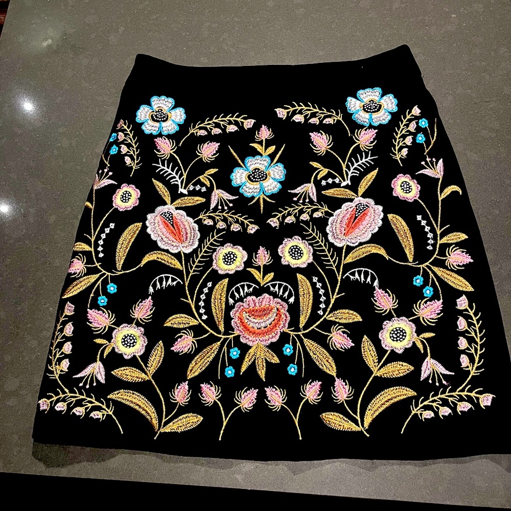 Floral Embroidered Velvet Mini Skirt